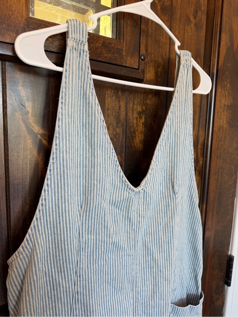 Free People Light Blue and White Striped Cotton Overalls Jumpsuit - Picture 6 of 8